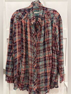 We The Free Plaid Button-Down Shirt in Teal, Red, Navy